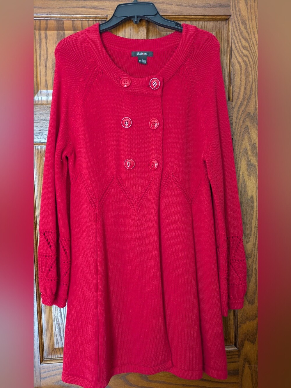 Style & Co. Long Red Knit Button Front Cardigan / Sweater Tunic - Size M
